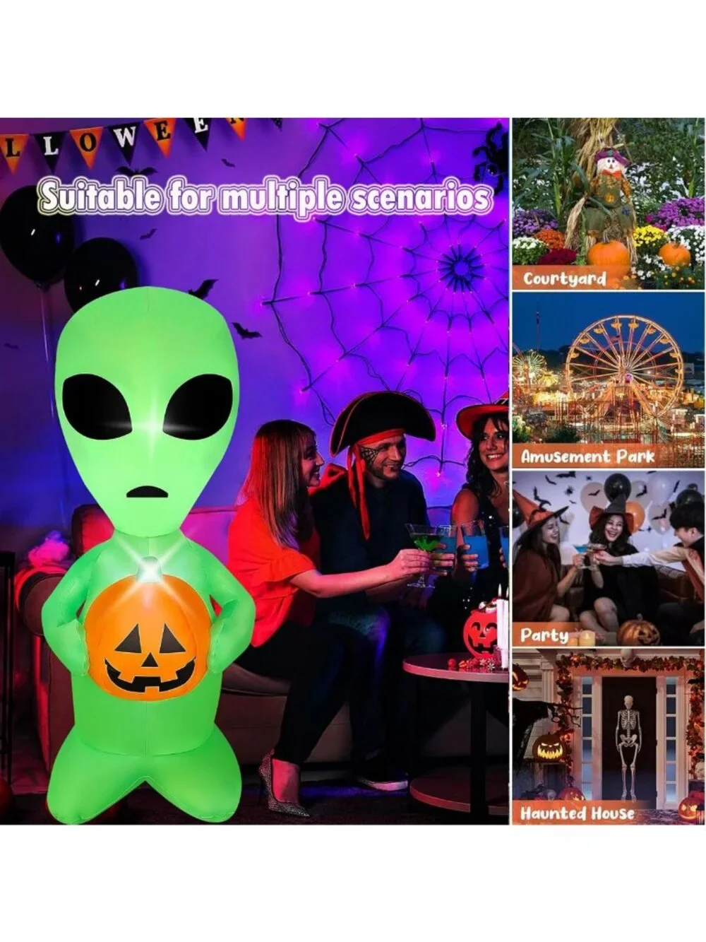 4 FT Halloween Inflatable Alien & Pumpkin - LED Lighted Yard Decor for Parties